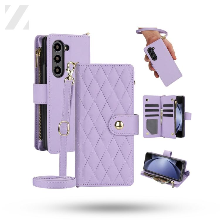 Rhombic Zipper Wallet Leather Case