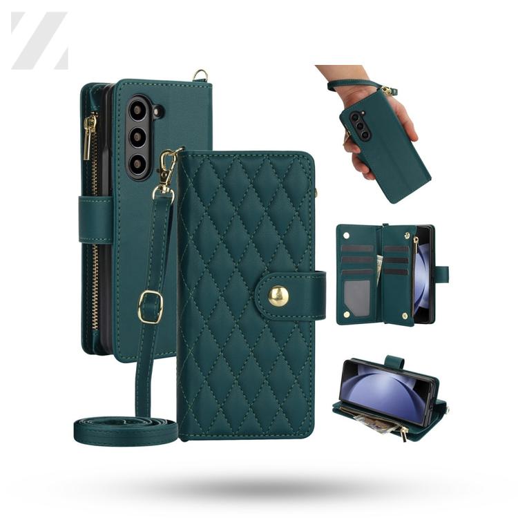 Rhombic Zipper Wallet Leather Case