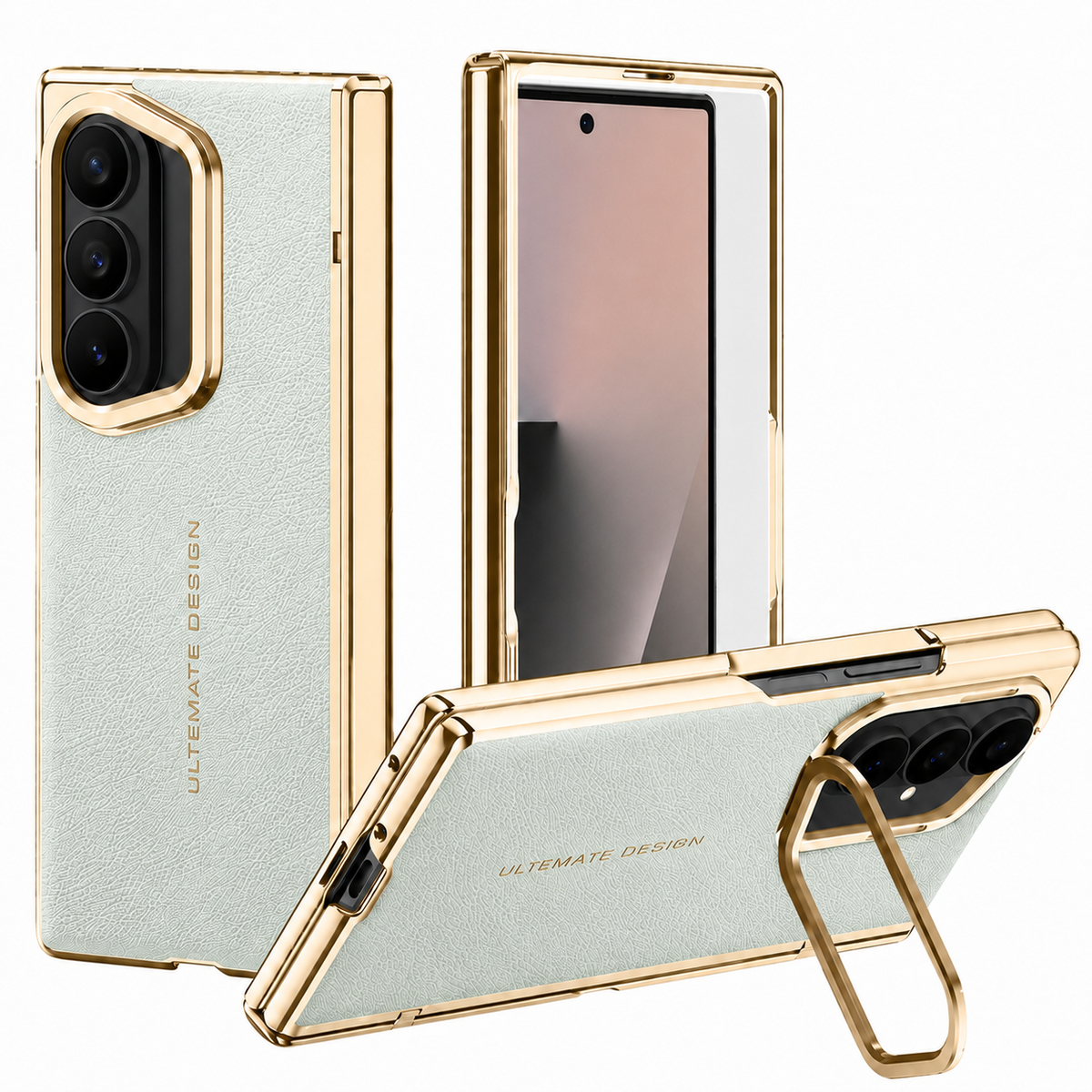 Galaxy Z Fold 7 Electroplated Leather Case with Camera Kickstand