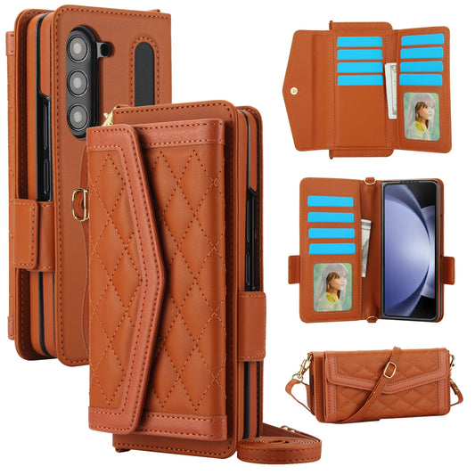 Rhombic Texture Case with Card Holder & Lanyard