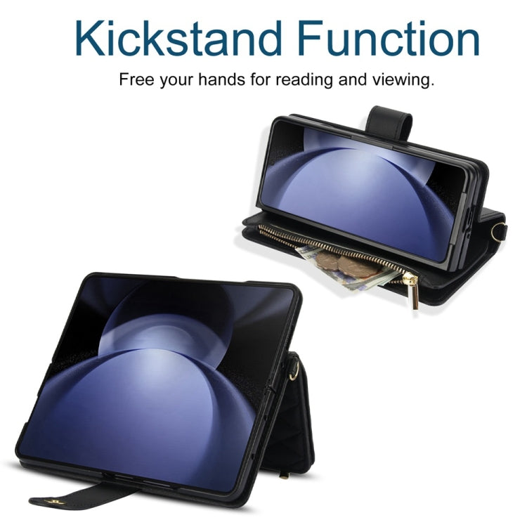 Rhombic Zipper Wallet Leather Case