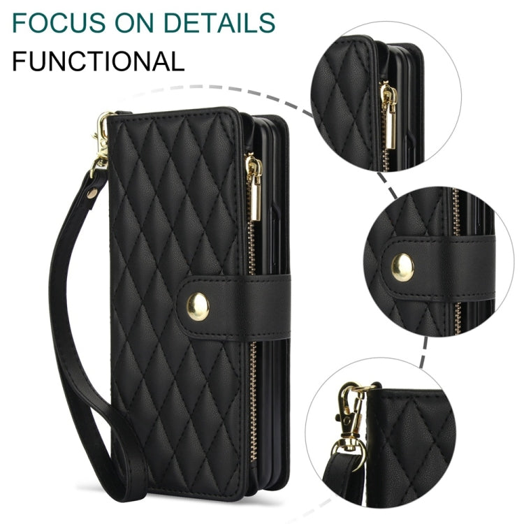 Rhombic Zipper Wallet Leather Case