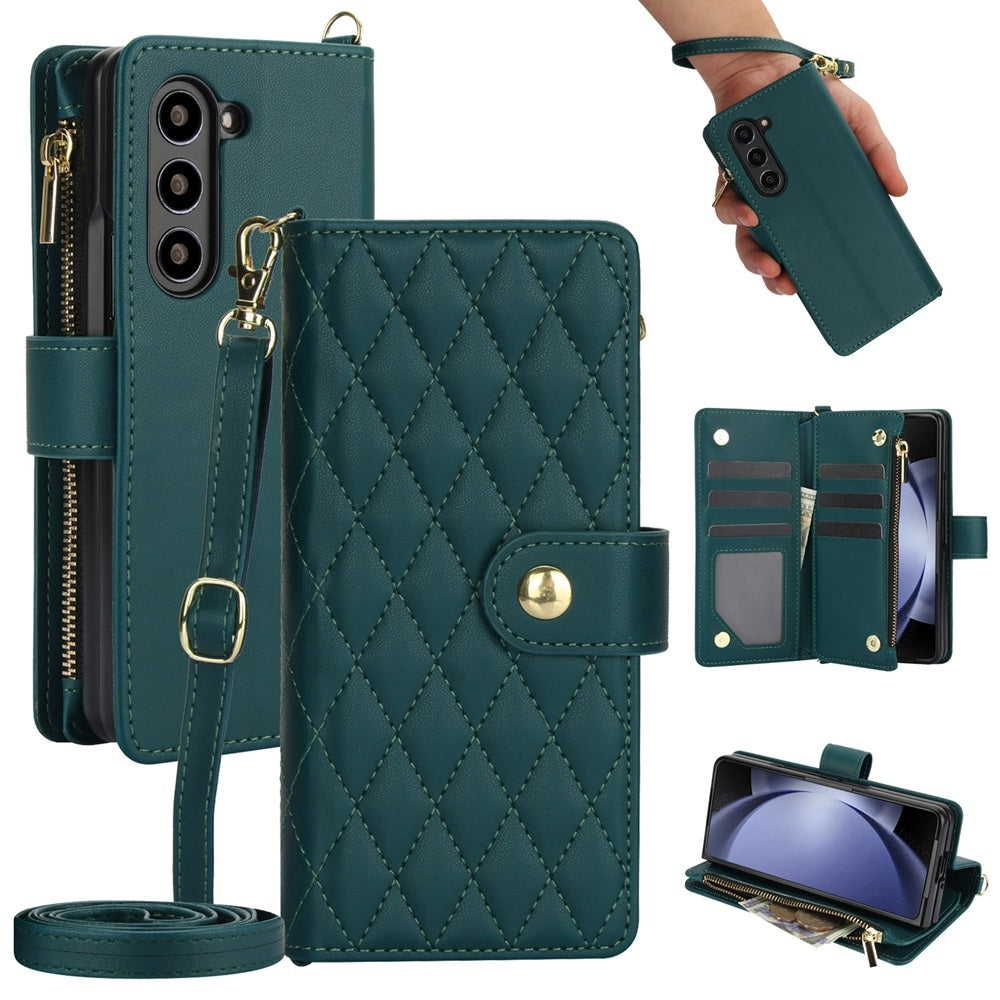 Rhombic Zipper Wallet Leather Case