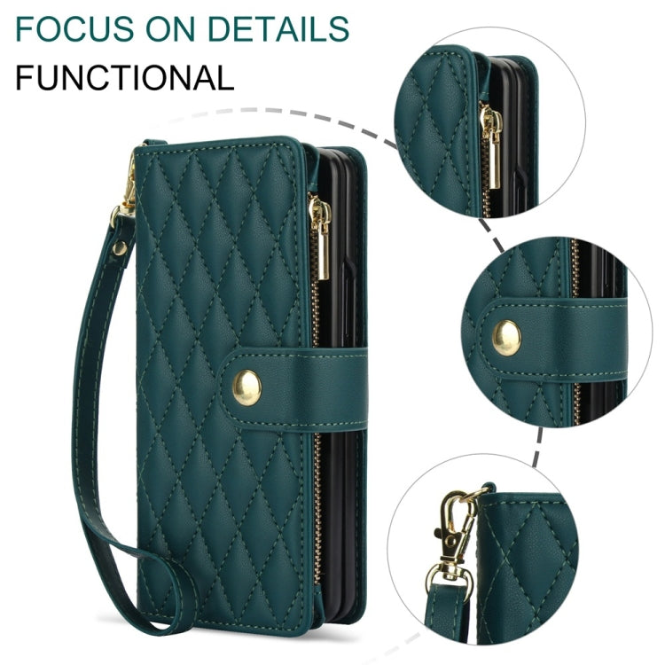 Rhombic Zipper Wallet Leather Case