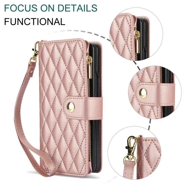 Rhombic Zipper Wallet Leather Case