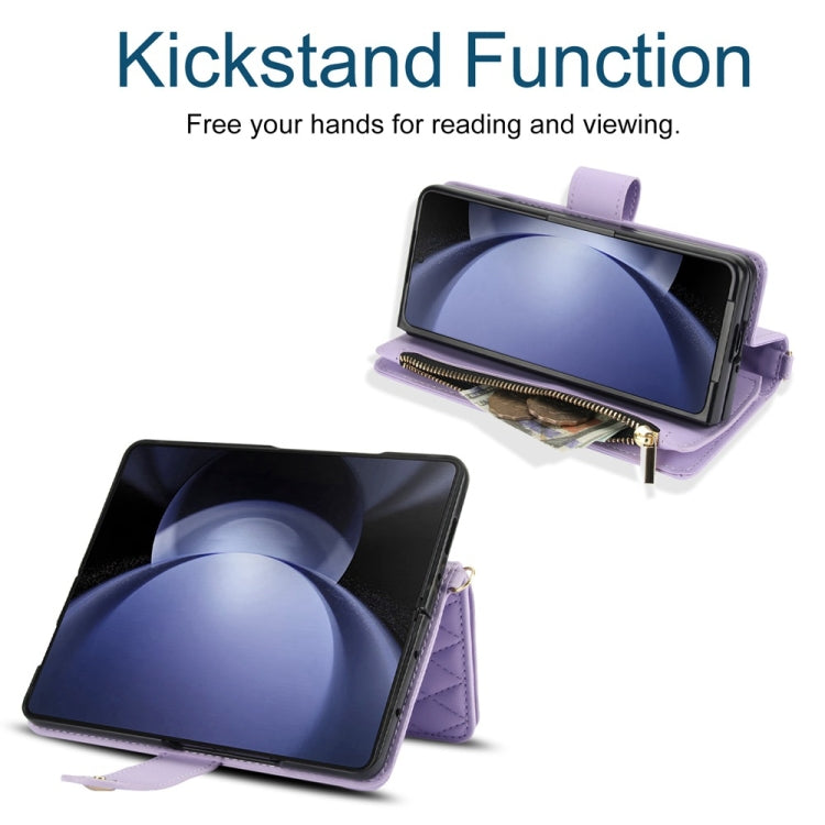 Rhombic Zipper Wallet Leather Case