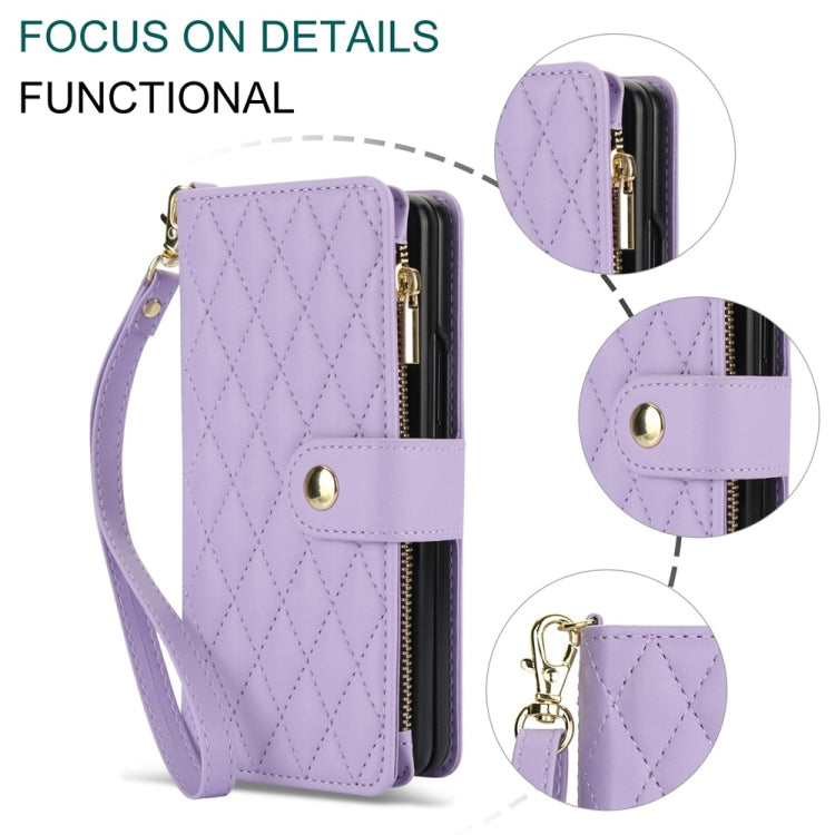 Rhombic Zipper Wallet Leather Case