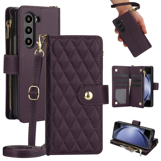 Rhombic Zipper Wallet Leather Case