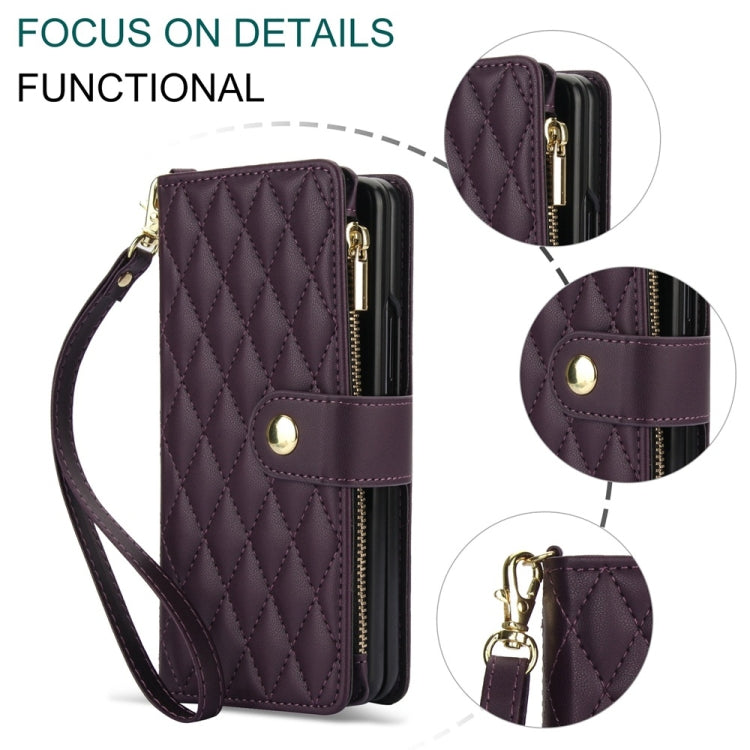 Rhombic Zipper Wallet Leather Case