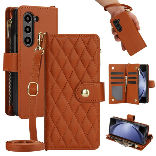 Rhombic Zipper Wallet Leather Case
