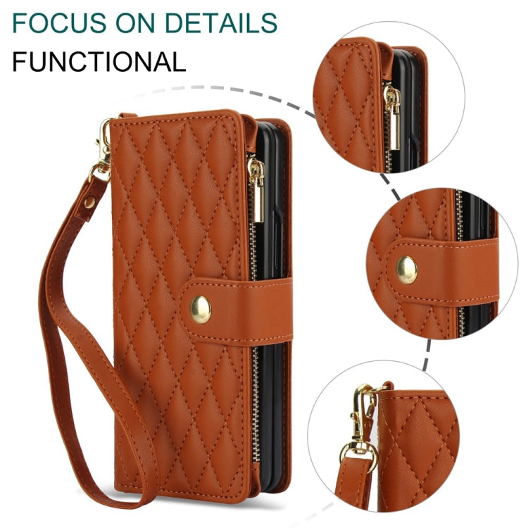 Rhombic Zipper Wallet Leather Case