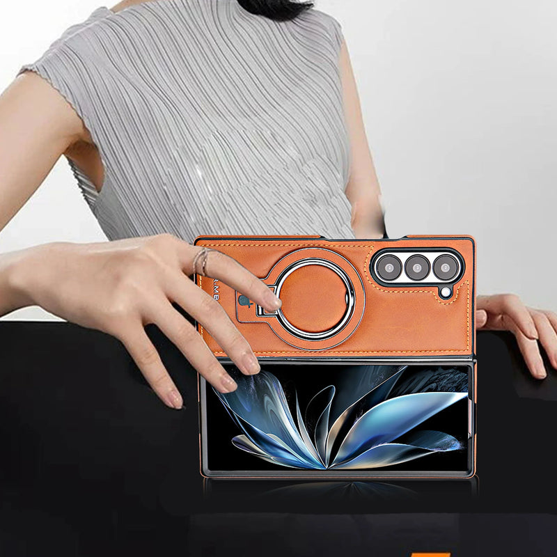 Magnetic Ring Leather Case with Stand