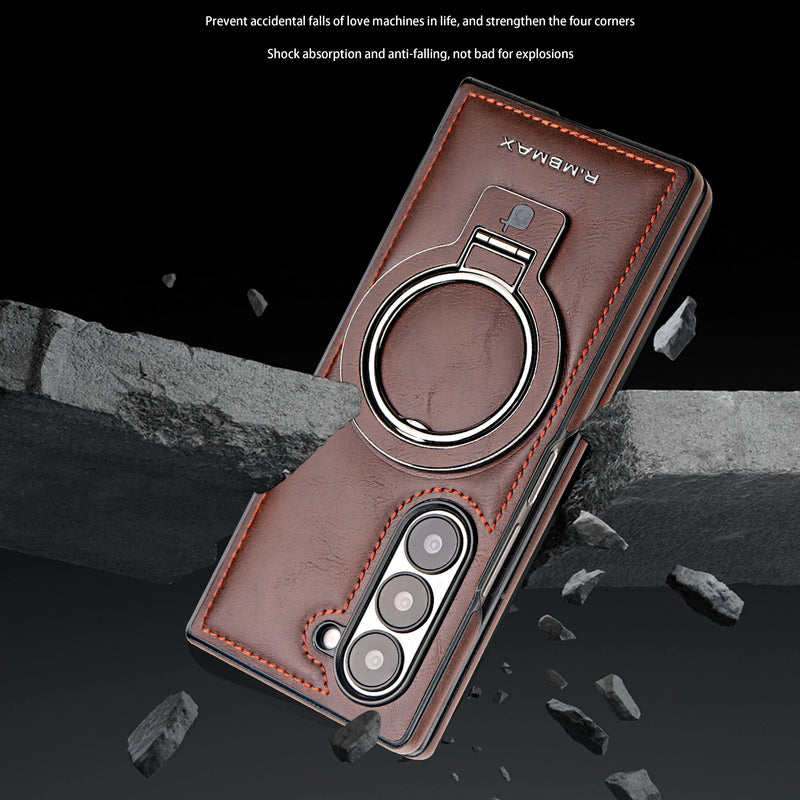 Magnetic Ring Leather Case with Stand