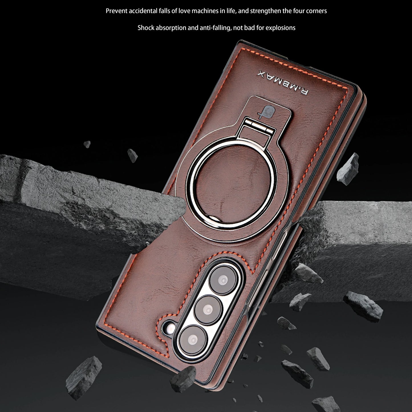 Magnetic Ring Leather Case with Stand