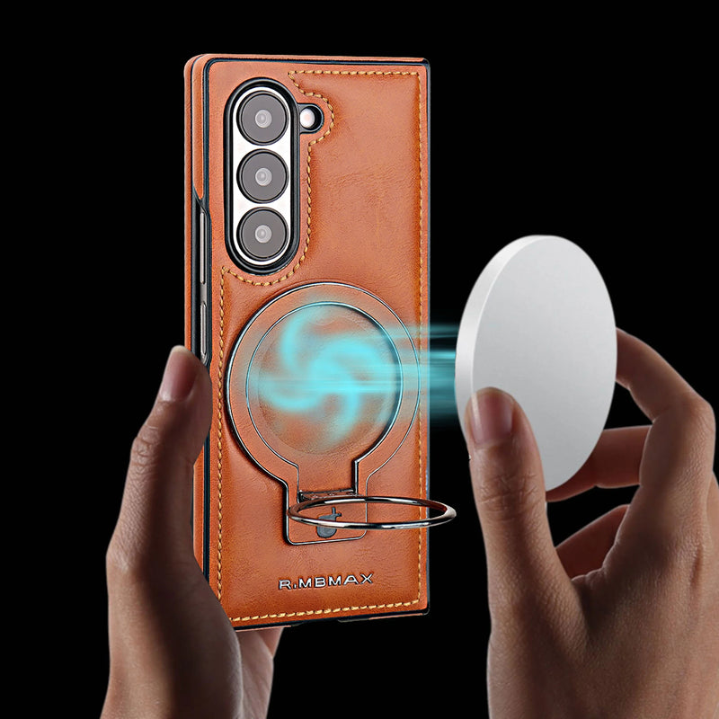 Magnetic Ring Leather Case with Stand