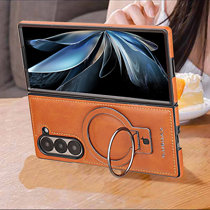 Magnetic Ring Leather Case with Stand