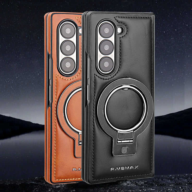 Magnetic Ring Leather Case with Stand