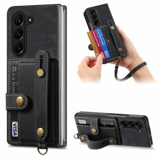 Retro Wallet Leather Case with Cross Wristband