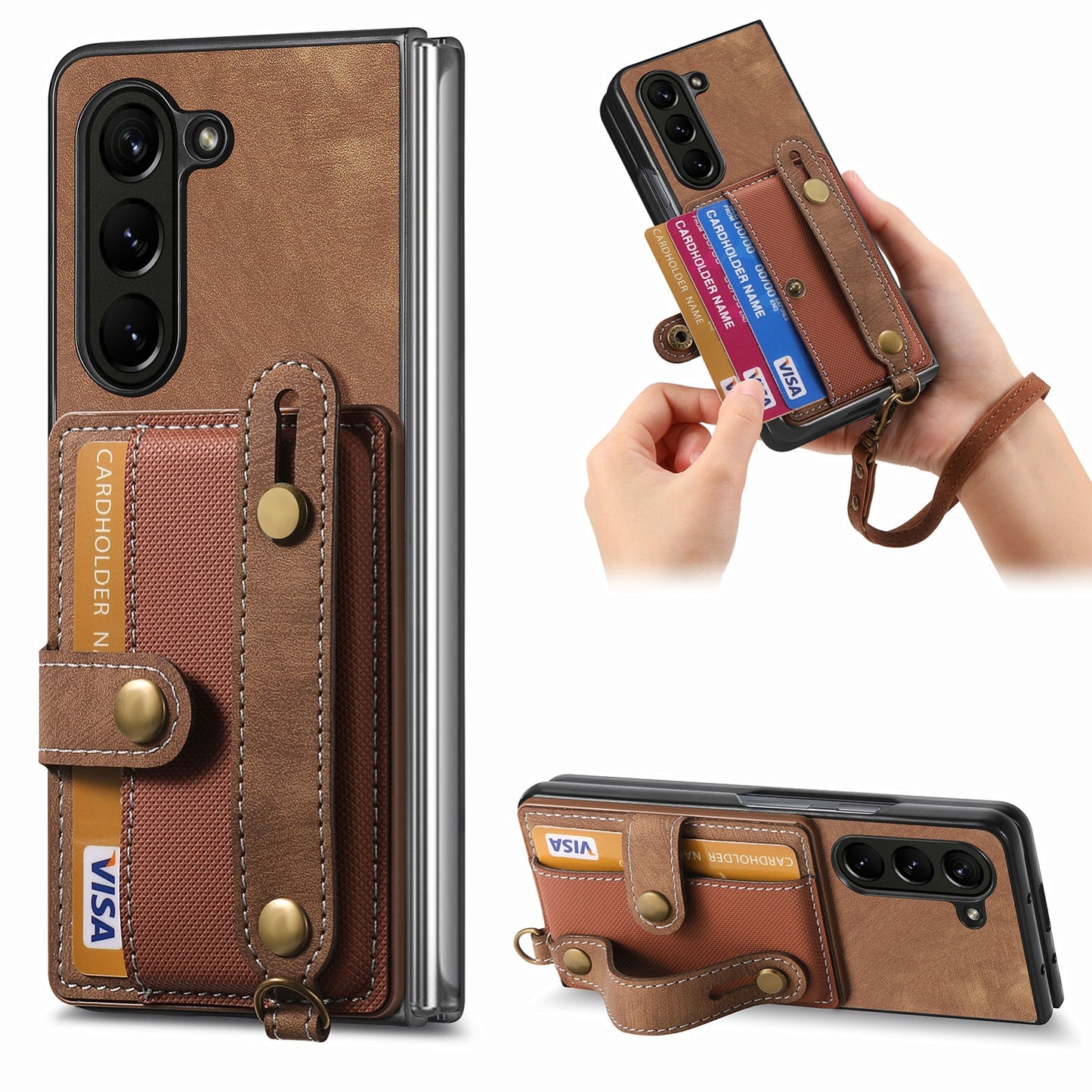 Retro Wallet Leather Case with Cross Wristband