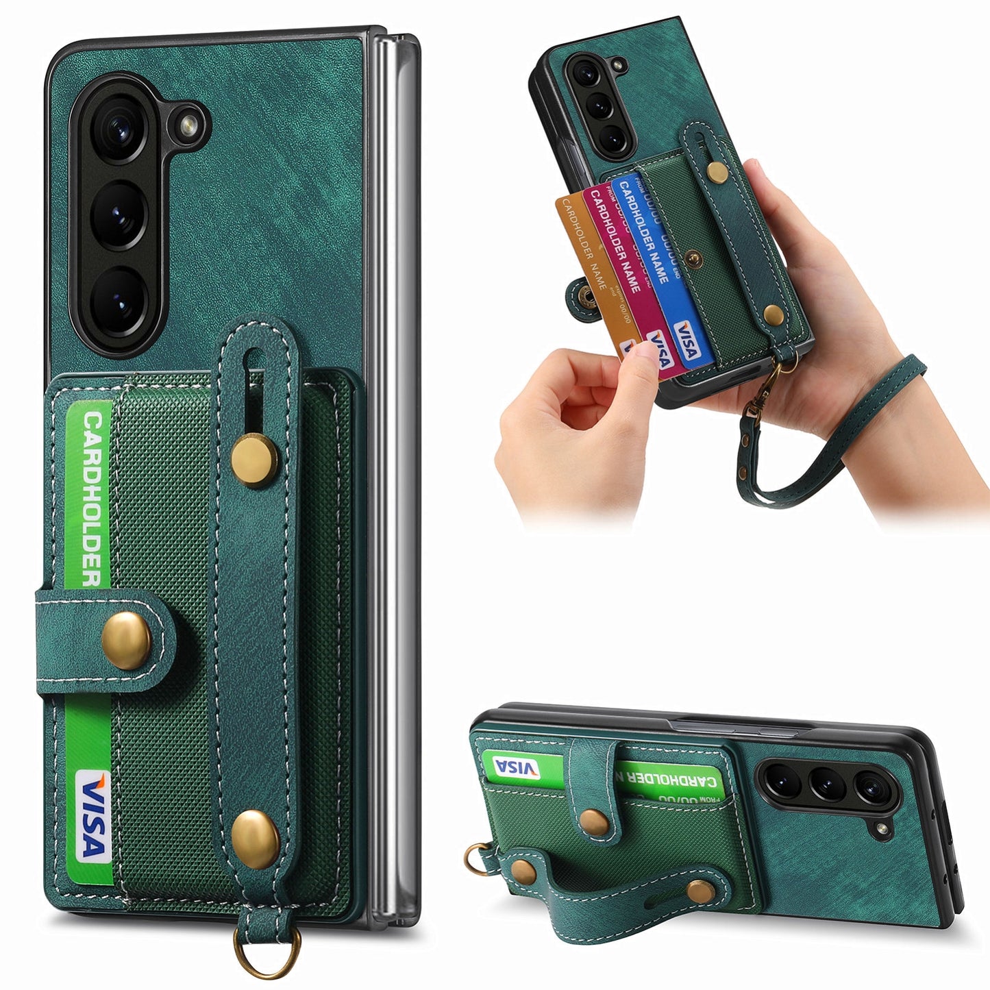 Retro Wallet Leather Case with Cross Wristband