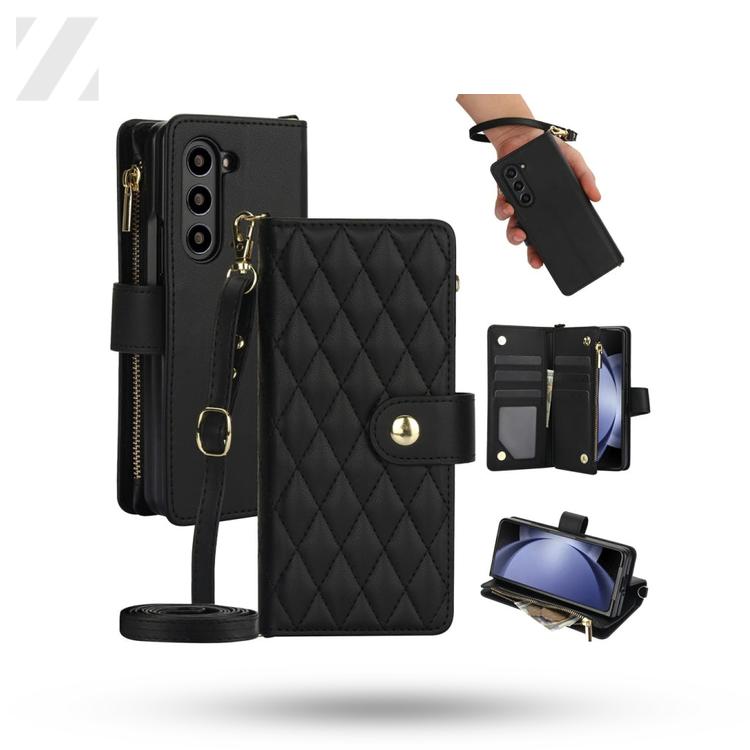 Rhombic Zipper Wallet Leather Case