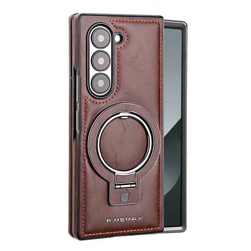 Magnetic Ring Leather Case with Stand