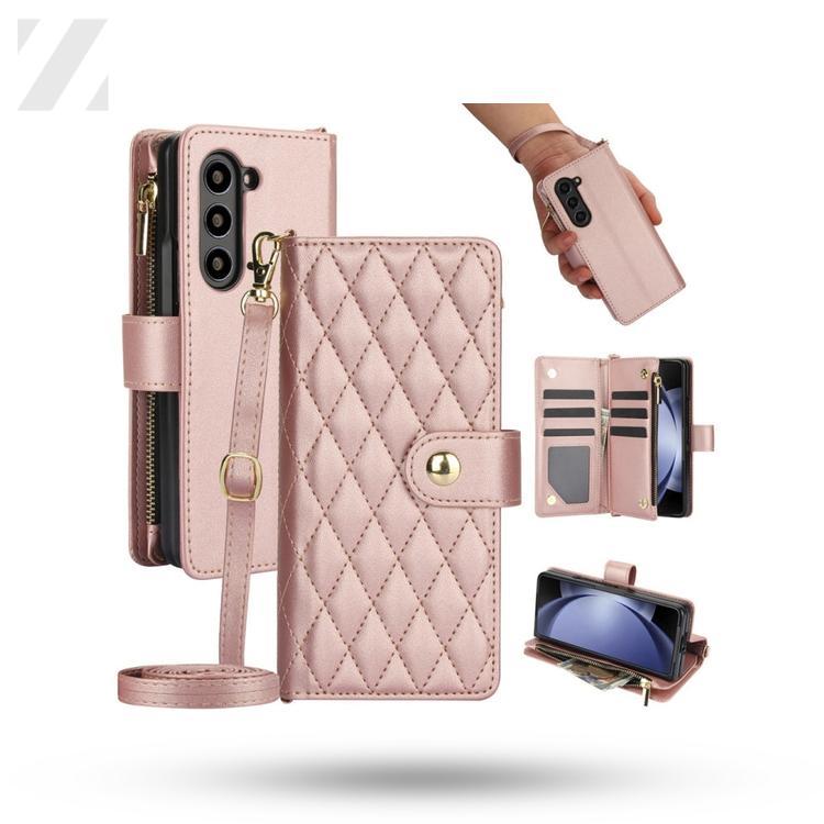 Rhombic Zipper Wallet Leather Case