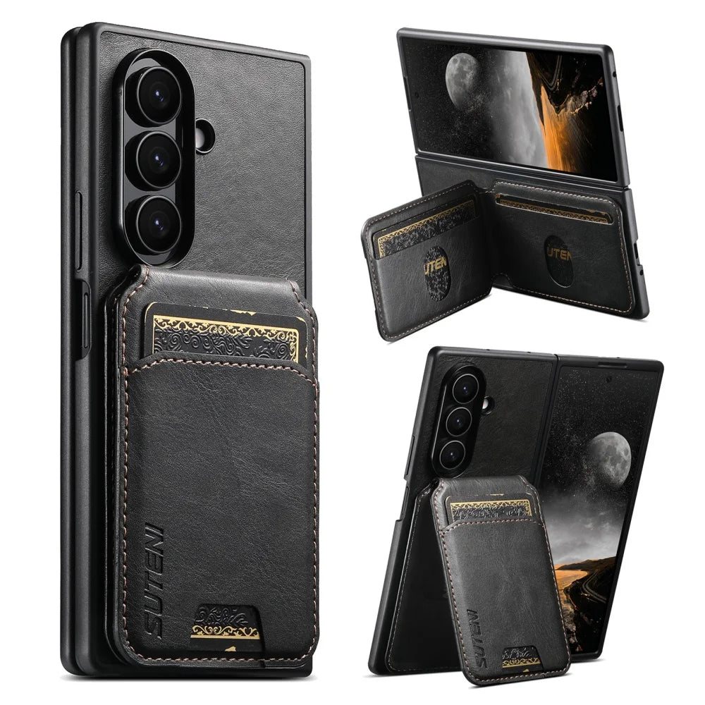 Galaxy Z Fold 7 Vintage Leather Card Holder Ring Stand Case image 7.webp