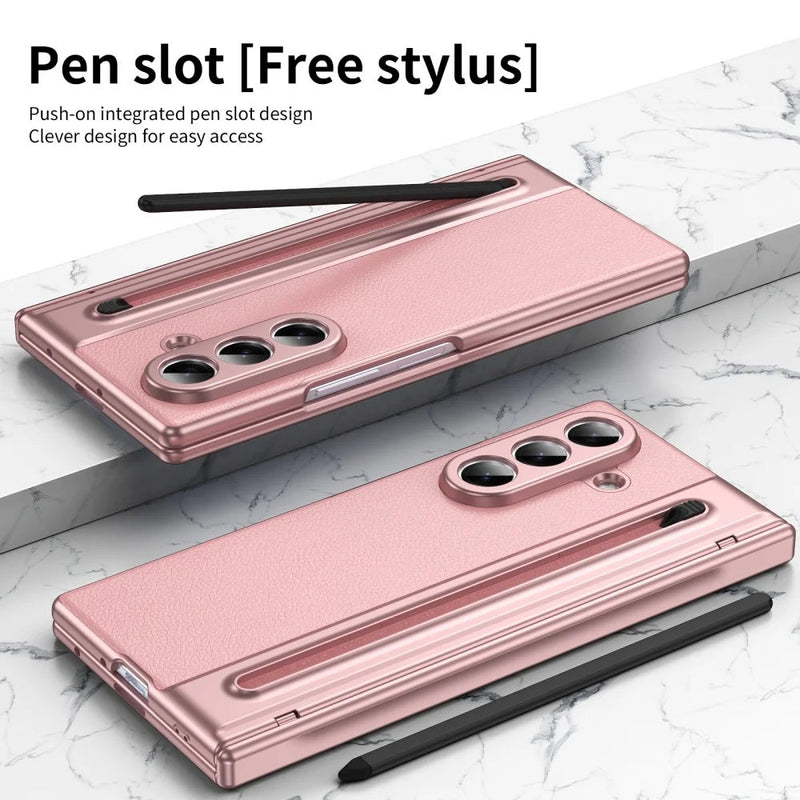 Luxury Leather Case Hinge Protection Pen Slot