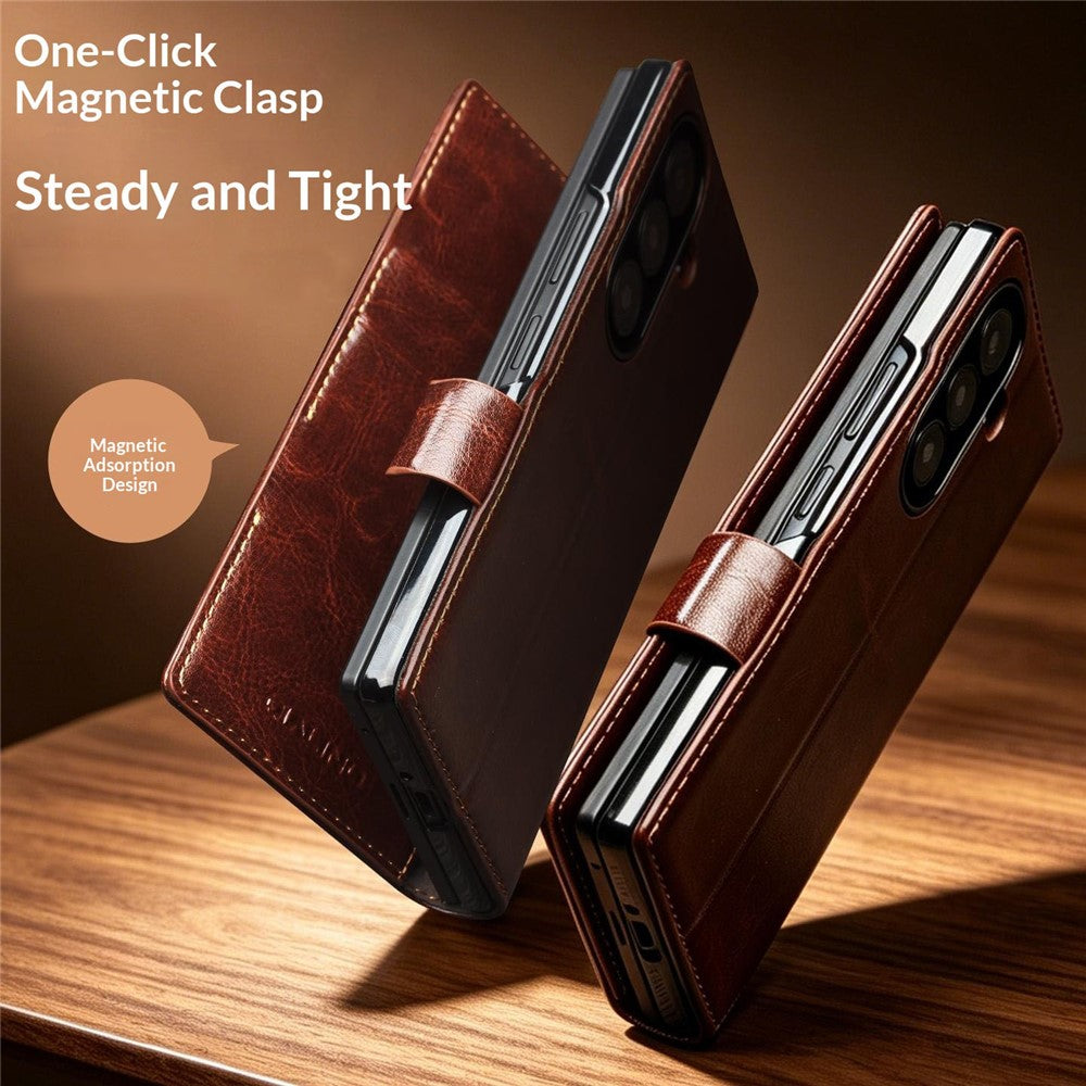 Galaxy Z Fold 8 Ultra Genuine Leather Wallet Case with Stand
