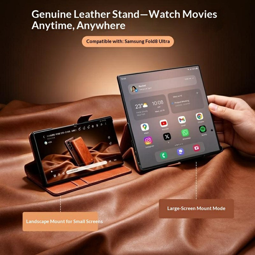 Galaxy Z Fold 8 Ultra Leather Sleeve Case with Landscape Stand