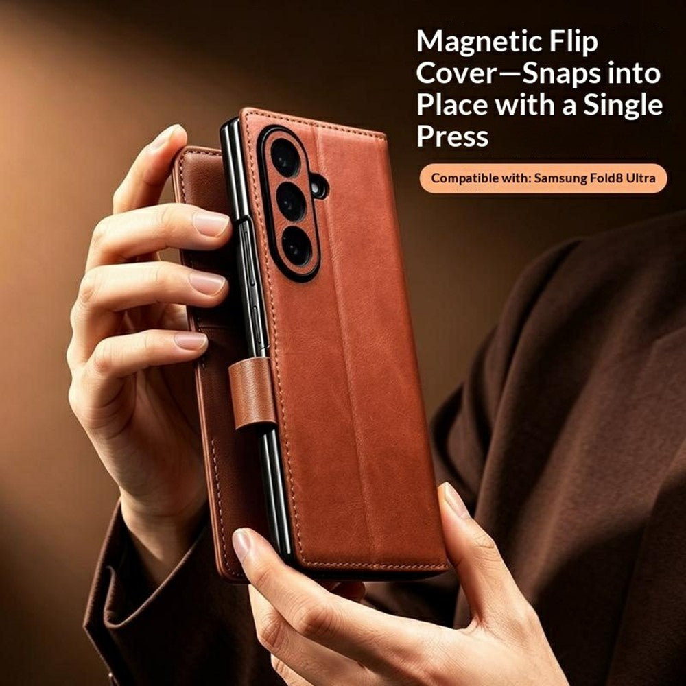 Galaxy Z Fold 8 Ultra Leather Sleeve Case with Landscape Stand