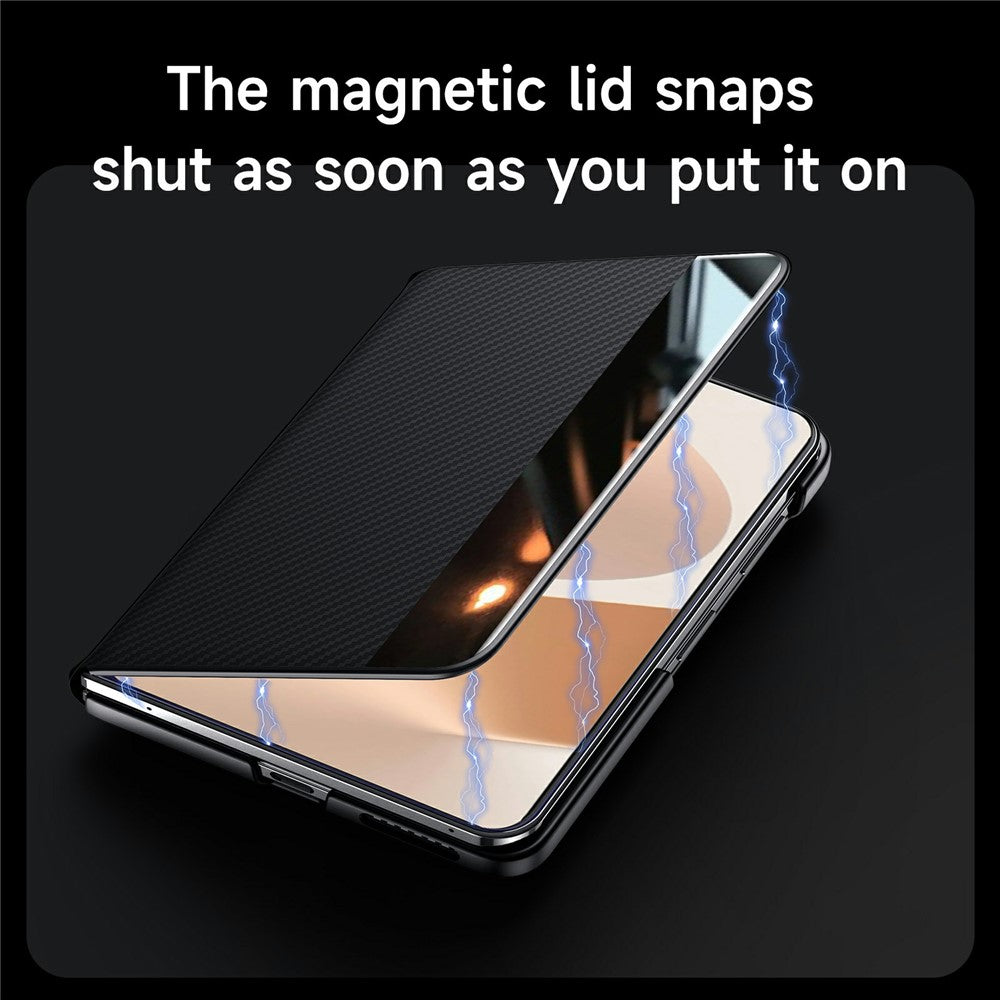 Magnetic Carbon Fiber Leather Case