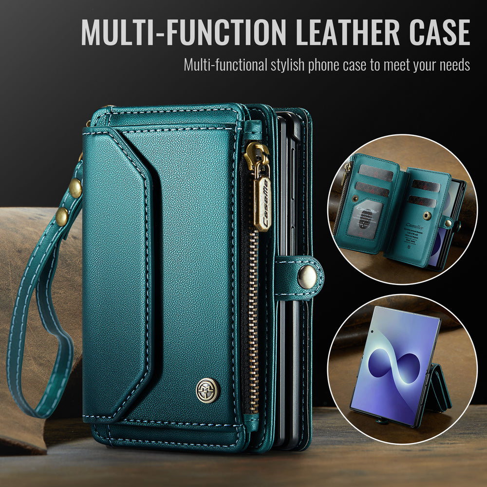 Galaxy Z Fold 8 Vintage Leather Zipper Wallet Case