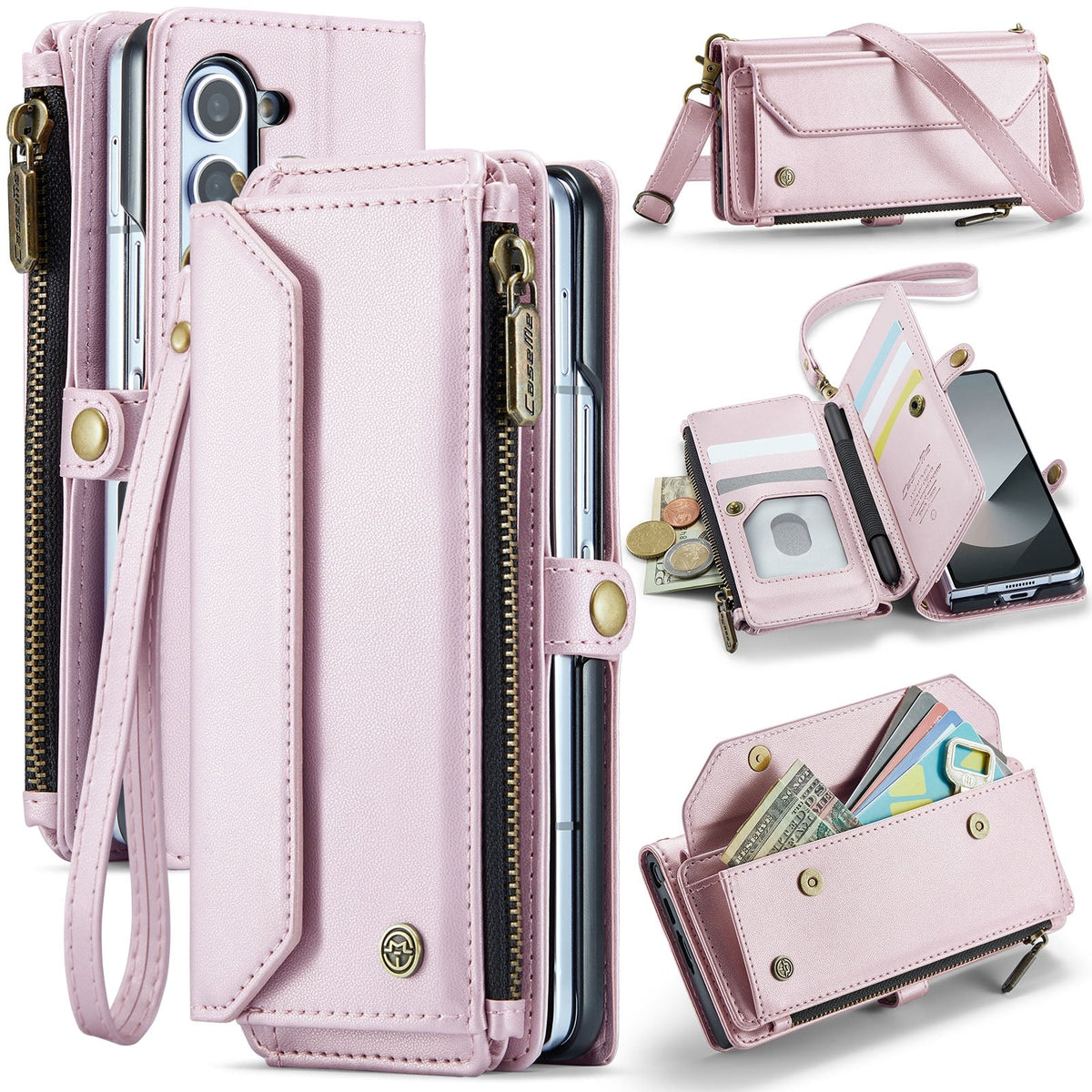 Galaxy Z Fold 7 Vintage Leather Zipper Wallet Case