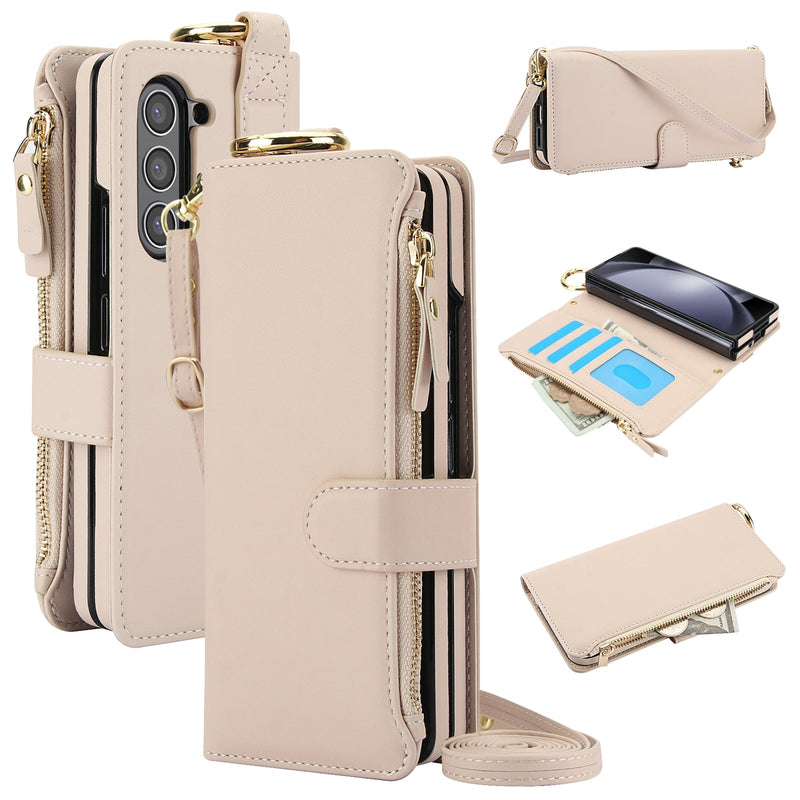 White Crossbody Ring Wallet Leather Case