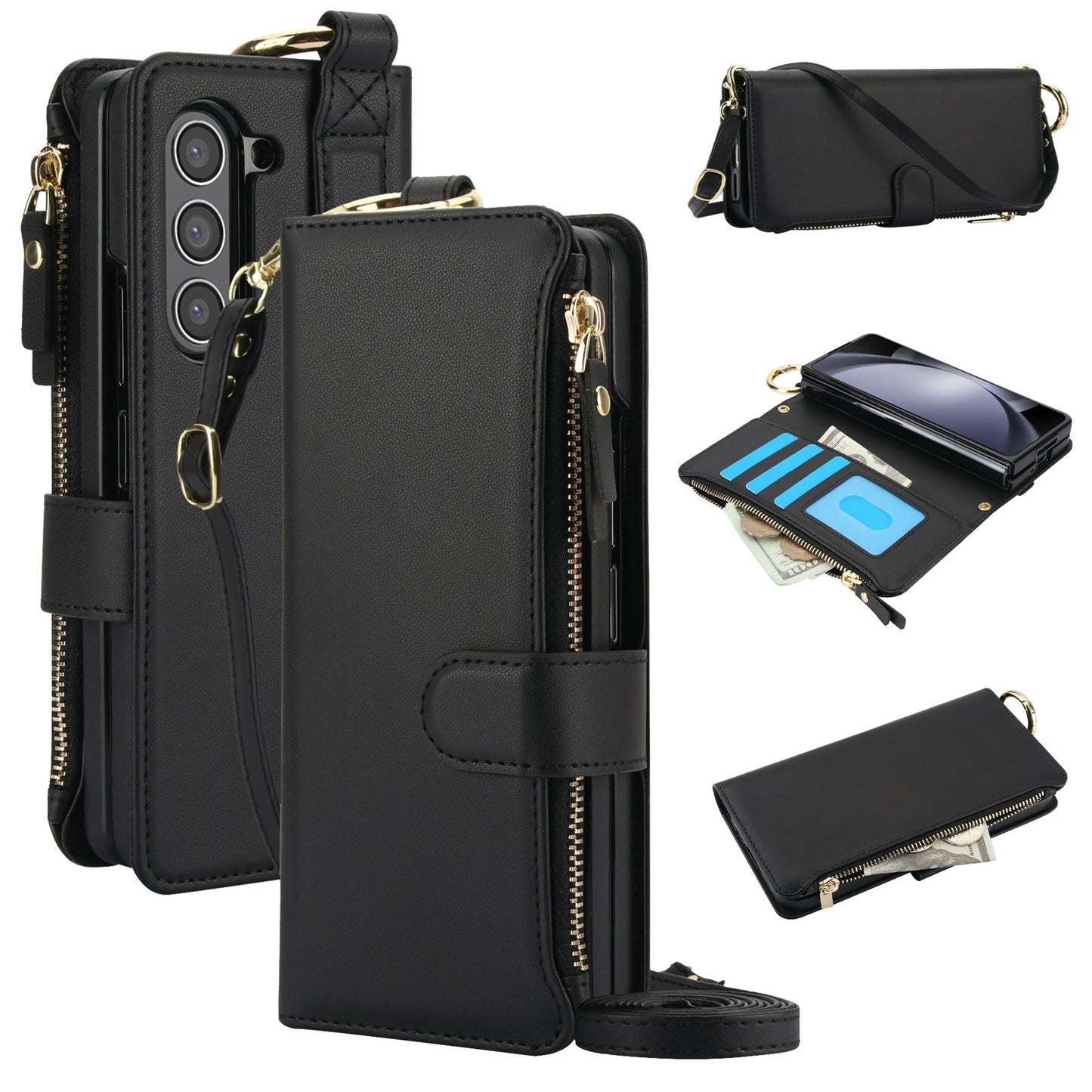 White Crossbody Ring Wallet Leather Case