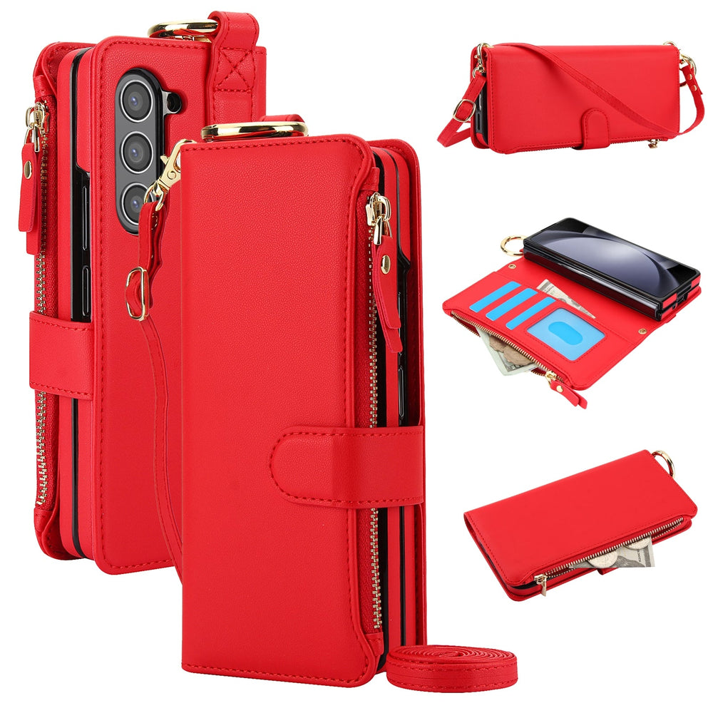White Crossbody Ring Wallet Leather Case