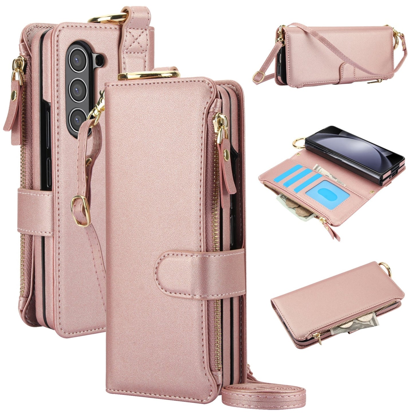 White Crossbody Ring Wallet Leather Case