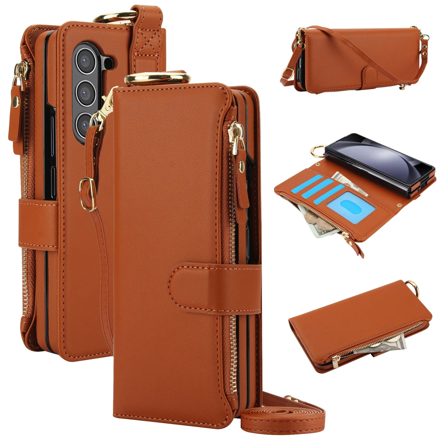 White Crossbody Ring Wallet Leather Case