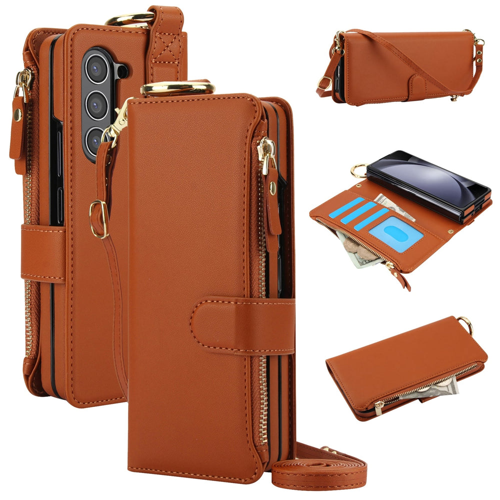 White Crossbody Ring Wallet Leather Case
