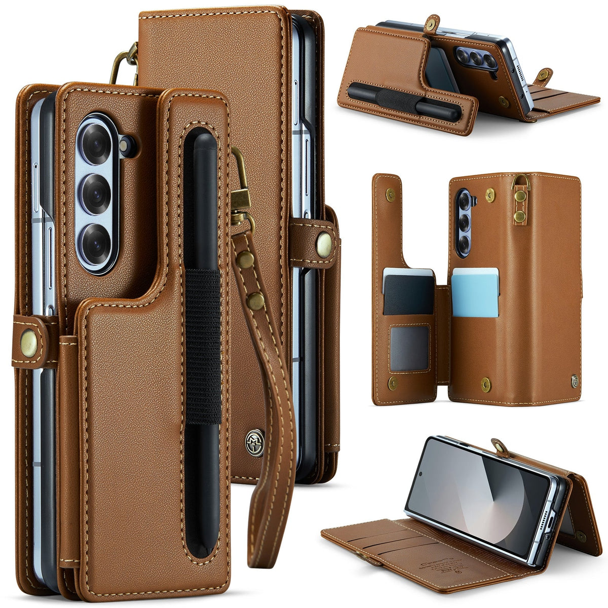 Galaxy Z Fold 6 Vintage Leather Wallet Case with Exterior S Pen Slot