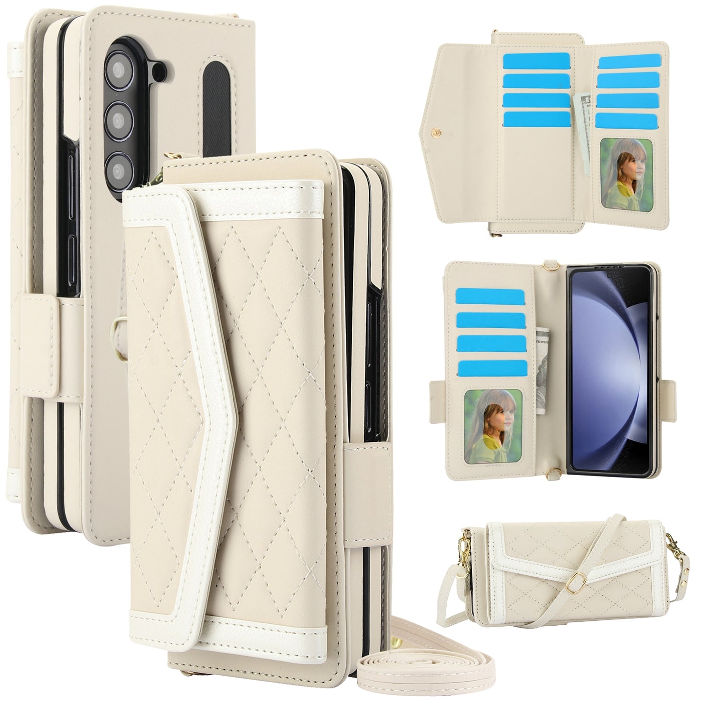 Rhombic Texture Case with Card Holder & Lanyard