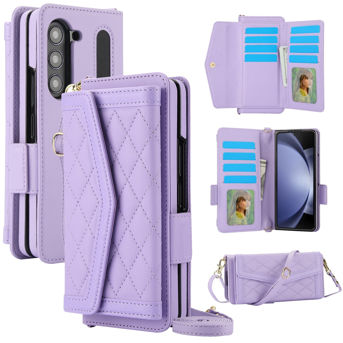 Galaxy Z Fold 5 Leather Wallet Cover with RFID & Crossbody Strap image 3.jpg
