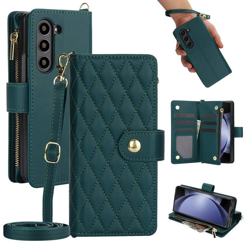 Rhombic Zipper Wallet Leather Case