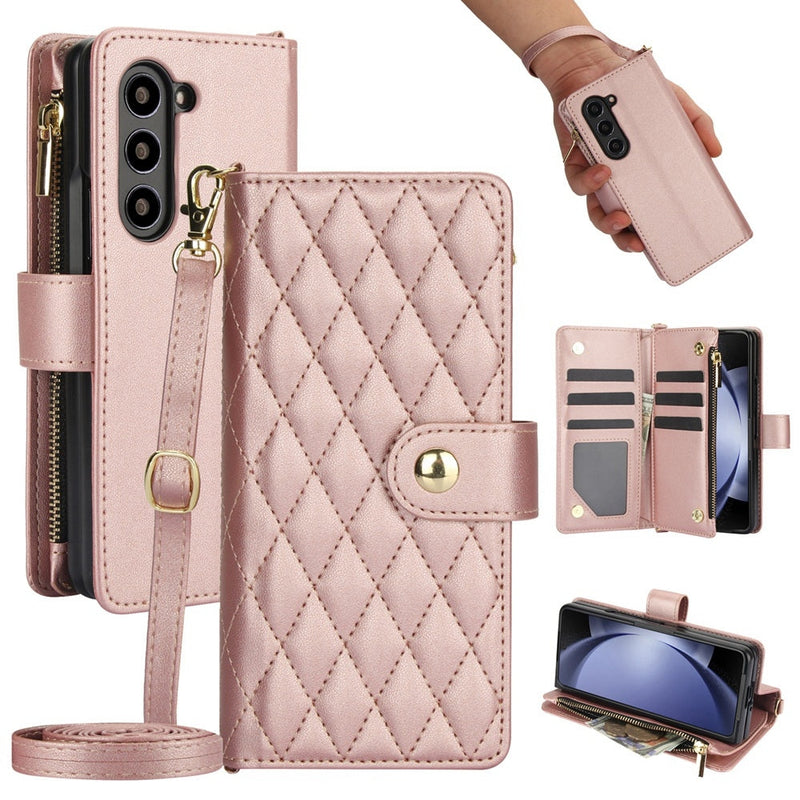 Rhombic Zipper Wallet Leather Case