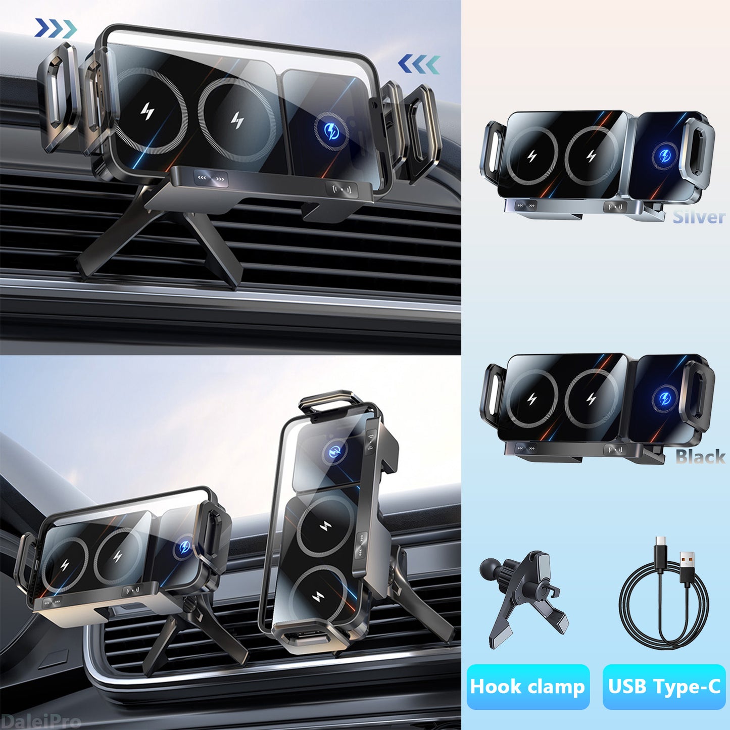 Dual Coil Foldable Car Wireless Charger Mount