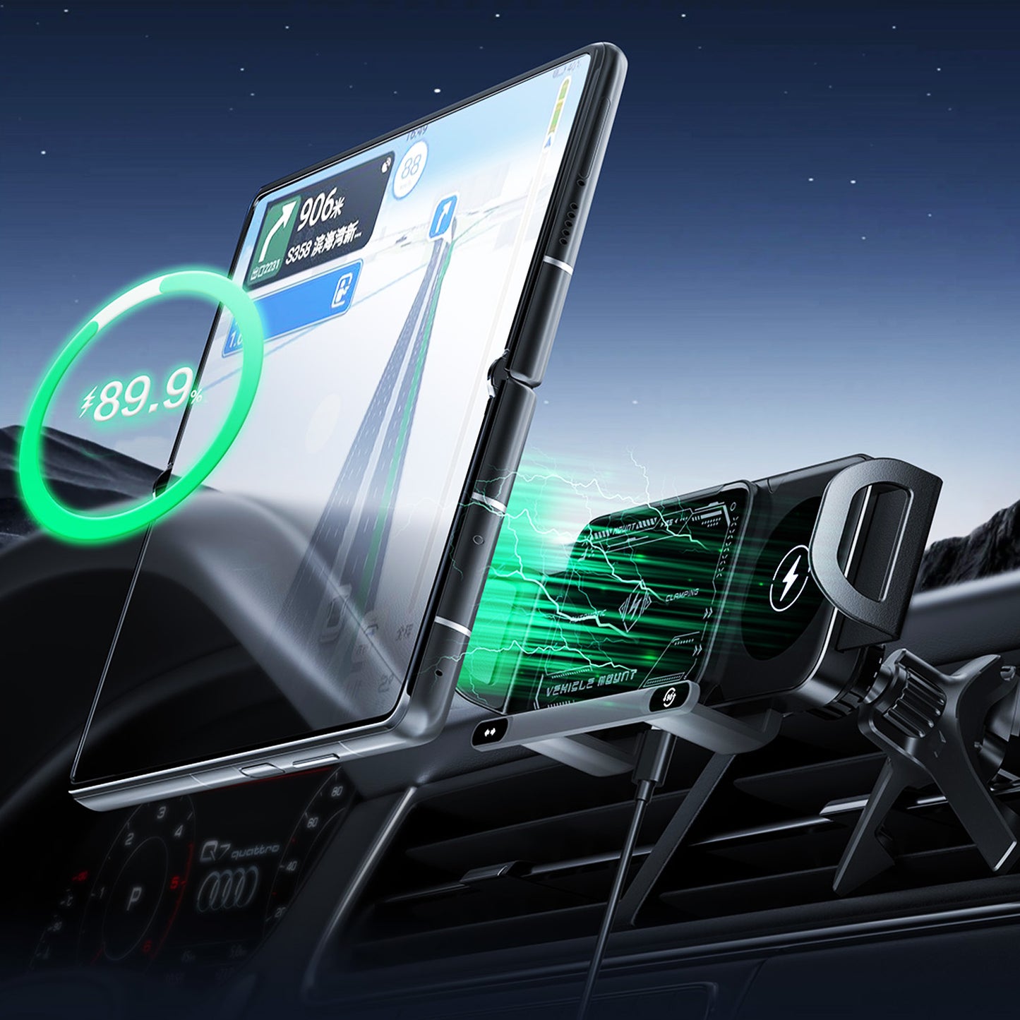 Dual Coil Foldable Car Wireless Charger Mount