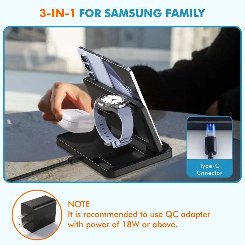 3 in 1 Wireless Charger Stand Foldable Dock