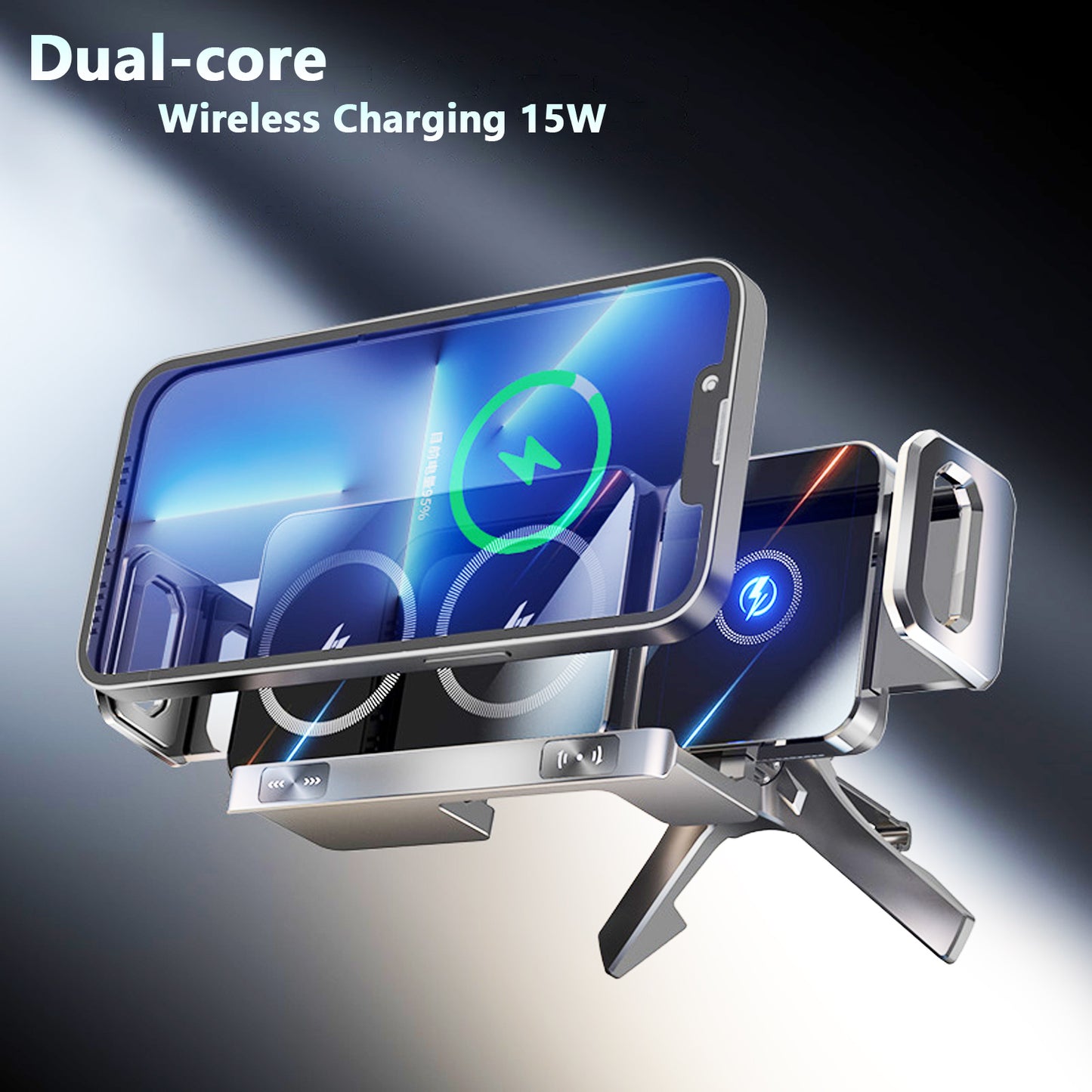 Dual Coil Foldable Car Wireless Charger Mount